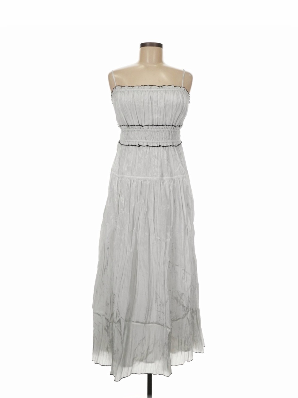 J. Crew Silver Crinkle Maxi Dress with Spaghetti Straps